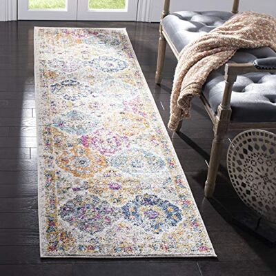 Safavieh Alfombra Angustiadas Sala de Estar, Comedor, Dormitorio Madison Collection, Pelo Corto, Crema y Multi, 69 x 244 cm Safavieh Alfombra Angustiadas Sala de Estar, Comedor, Dormitorio Madison Collection, Pelo Corto, Crema y Multi, 69 x 244 cm