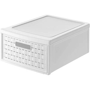 Rotho Country Cajón de 8,3 litros con un cajón en apariencia de ratán., Plástico (PP) sin BPA, blanco, klein/8.3l (35.0 x 26.0 x 14.5 cm) Rotho Country Cajón de 8,3 litros con un cajón en apariencia de ratán., Plástico (PP) sin BPA, blanco, klein/8.3l (35.0 x 26.0 x 14.5 cm)