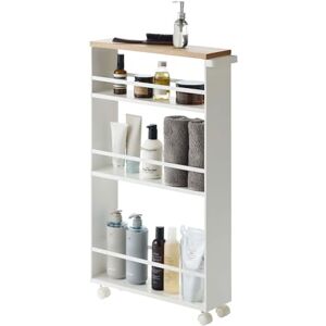 YAMAZAKI 3627 Tower Storage Cart with Handle, White, Steel/Wood, 13 x 47.5 x 80.5 cm YAMAZAKI 3627 Tower Storage Cart with Handle, White, Steel/Wood, 13 x 47.5 x 80.5 cm