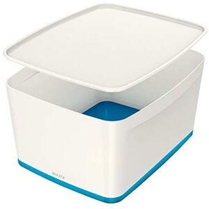 Leitz MyBox Grande con tapa, Caja de almacenaje para casa o la oficina, 18 litros, A4, Blanco/Azul metalizado, Plástico brillante, Leitz MyBox Grande con tapa, Caja de almacenaje para casa o la oficina, 18 litros, A4, Blanco/Azul metalizado, Plástico brillante,