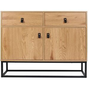 HOME DECO FACTORY , Aparador de Madera y Metal con 4 Cajones, Estilo Auténtico, Almacenamiento Práctico, Dimensiones 100 x 29 x 80 cm, Color Natural Negro HOME DECO FACTORY , Aparador de Madera y Metal con 4 Cajones, Estilo Auténtico, Almacenamiento Práctico, Dimensiones 100 x 29 x 80 cm, Color Natural Negro