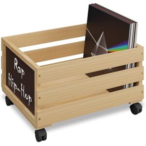 Relaxdays Caja para Discos de Vinilo, Bambú, con Ruedas, Almacenaje de 50-80 Elepés, 27 x 43 x 34 cm, Natural/Negro Relaxdays Caja para Discos de Vinilo, Bambú, con Ruedas, Almacenaje de 50-80 Elepés, 27 x 43 x 34 cm, Natural/Negro