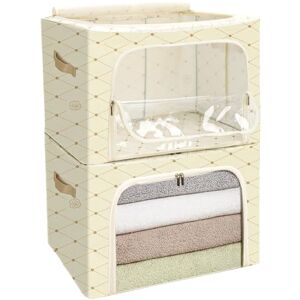 Cozary Cajas Almacenaje Ropa con Marco de Metal 2 Piezas 66L,Organizador Armario Apilable, Bolsas Almacenaje Ropa con Asa Reforzada y Ventanas Transparentes Adecuado, Para Edredones, Colchas Cozary Cajas Almacenaje Ropa con Marco de Metal 2 Piezas 66L,Organizador Armario Apilable, Bolsas Almacenaje Ropa con Asa Reforzada y Ventanas Transparentes Adecuado, Para Edredones, Colchas