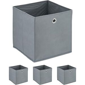 Relaxdays Cajas Almacenaje Plegables Estantería, Set de 4, 30 x 30 x 30 cm, Cajones Tela con Asas, Cestos Abiertos, Gris Relaxdays Cajas Almacenaje Plegables Estantería, Set de 4, 30 x 30 x 30 cm, Cajones Tela con Asas, Cestos Abiertos, Gris