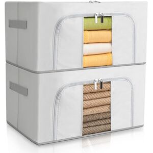 AiQInu Cajas Almacenaje Ropa con Marco de Metal 2 Piezas 24L,Organizador Armario Apilable 40x30x20 cm, Bolsas Almacenaje Ropa con Asa Reforzada y Ventanas Transparentes Adecuado, Para Edredones AiQInu Cajas Almacenaje Ropa con Marco de Metal 2 Piezas 24L,Organizador Armario Apilable 40x30x20 cm, Bolsas Almacenaje Ropa con Asa Reforzada y Ventanas Transparentes Adecuado, Para Edredones