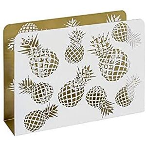 HAKU Revistero dorado y blanco, bandeja para periódicos, cesta para revistas Pineapple de metal con diseño de piña perforado Dimensiones: An 35 x Al 26 x Pr 10 cm, Estilo: Moderno HAKU Revistero dorado y blanco, bandeja para periódicos, cesta para revistas Pineapple de metal con diseño de piña perforado Dimensiones: An 35 x Al 26 x Pr 10 cm, Estilo: Moderno