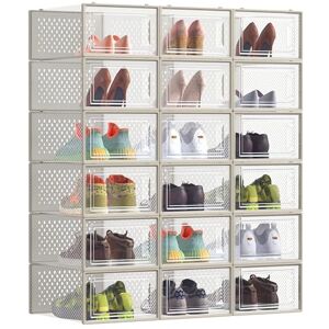 SONGMICS Cajas de Zapatos, Organizador de Zapatos de Plástico, Plegable y Apilable, para Zapatos de hasta Talla 43, Juego de 18, Transparente y Beige Capuchino SONGMICS Cajas de Zapatos, Organizador de Zapatos de Plástico, Plegable y Apilable, para Zapatos de hasta Talla 43, Juego de 18, Transparente y Beige Capuchino