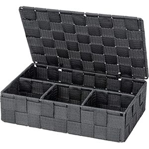 Wenko Cesta para el baño con tapa Adria pequeña, gris oscuro Cesta para el baño con tapa y 4 compartimentos, Polipropileno, 26 x 7.5 x 17 cm, Gris oscuro Wenko Cesta para el baño con tapa Adria pequeña, gris oscuro Cesta para el baño con tapa y 4 compartimentos, Polipropileno, 26 x 7.5 x 17 cm, Gris oscuro