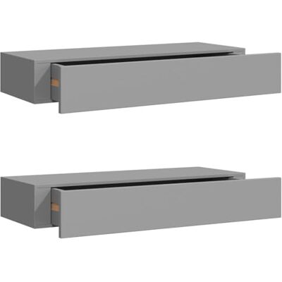 vidaXL 2X Estantes con Cajón de Pared Armario Estante Estantería Flotante Salón Sala de Estar Libros Marco de Foto Gris MDF 60x23,5x10cm vidaXL 2X Estantes con Cajón de Pared Armario Estante Estantería Flotante Salón Sala de Estar Libros Marco de Foto Gris MDF 60x23,5x10cm