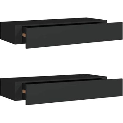 vidaXL 2X Estantes con Cajón de Pared Armario Estante Estantería Flotante Salón Sala de Estar Libros Marco de Foto Negro MDF 60x23,5x10cm vidaXL 2X Estantes con Cajón de Pared Armario Estante Estantería Flotante Salón Sala de Estar Libros Marco de Foto Negro MDF 60x23,5x10cm