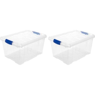 AC Pk de 2 Cajas de ordenión de plástico Transparente N.º 1. Contenedor para almenar Libros, Ropa, Mantas. Capidad 16 litros. Dimensiones Aprox.: 39,6 x 29,6 x 21,5 cm AC Pk de 2 Cajas de ordenión de plástico Transparente N.º 1. Contenedor para almenar Libros, Ropa, Mantas. Capidad 16 litros. Dimensiones Aprox.: 39,6 x 29,6 x 21,5 cm