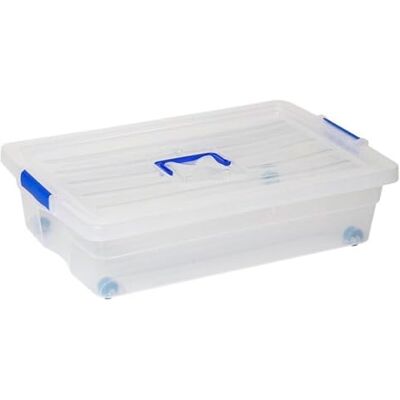 AC Caja de almenamiento con ruedas Nº 2 Plástico Contenedor, guardar ropa, mantas, libros Fabricado en España 30 L 59 x 39 x 16 cm Transparente AC Caja de almenamiento con ruedas Nº 2 Plástico Contenedor, guardar ropa, mantas, libros Fabricado en España 30 L 59 x 39 x 16 cm Transparente