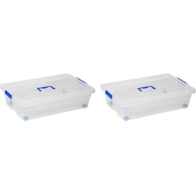 AC Pk de 2 cajas de almenamiento con ruedas Nº 2 Plástico Contenedor, guardar ropa, mantas, libros Fabricado en España 30 L 59 x 39 x 16 cm – Transparente AC Pk de 2 cajas de almenamiento con ruedas Nº 2 Plástico Contenedor, guardar ropa, mantas, libros Fabricado en España 30 L 59 x 39 x 16 cm – Transparente