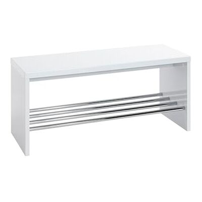 HAKU Banco Zapatero Cromo Blanco Zapatero para Sentarse Pasillo Banco MDF Metal Medidas An 81 cm x Al 40 cm x Pr 30 cm Estilo Moderno HAKU Banco Zapatero Cromo Blanco Zapatero para Sentarse Pasillo Banco MDF Metal Medidas An 81 cm x Al 40 cm x Pr 30 cm Estilo Moderno