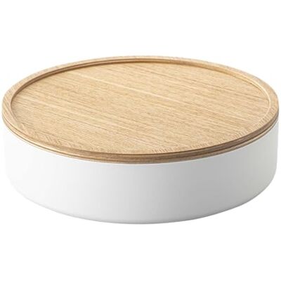 YAMAZAKI 5801 RIN Storage Case with Lid Round, white, Steel/Wood, 22 x 22 x 6 cm YAMAZAKI 5801 RIN Storage Case with Lid Round, white, Steel/Wood, 22 x 22 x 6 cm