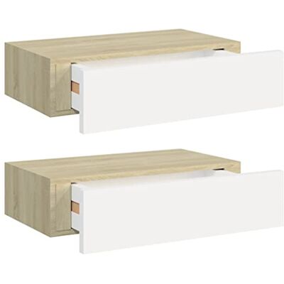 vidaXL 2X Estantes con Cajón Repisa Flotante Balda Estantería Armario Salón Exhibición Colgante Decoración Color Roble y Blanco MDF 40x23,5x10 cm vidaXL 2X Estantes con Cajón Repisa Flotante Balda Estantería Armario Salón Exhibición Colgante Decoración Color Roble y Blanco MDF 40x23,5x10 cm