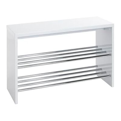 HAKU Banco Zapatero Cromo Blanco Zapatero con Asiento Pasillo Banco MDF Metal Medidas An 81 cm x Al 55 cm x Pr 30 cm Estilo Moderno HAKU Banco Zapatero Cromo Blanco Zapatero con Asiento Pasillo Banco MDF Metal Medidas An 81 cm x Al 55 cm x Pr 30 cm Estilo Moderno