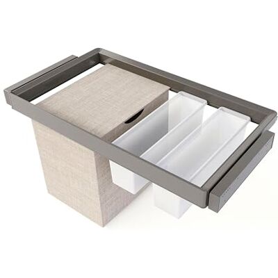 EMUCA Kit de 2 bandejas auxiliares, 1 cesto y bastidor regulable Quartz para armarios, guías de cierre suave y extracción total, Módulo 90cm, Acabado Titanio EMUCA Kit de 2 bandejas auxiliares, 1 cesto y bastidor regulable Quartz para armarios, guías de cierre suave y extracción total, Módulo 90cm, Acabado Titanio