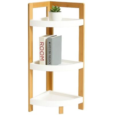 Relaxdays Estante esquinero de bambú, 3 estantes semicirculares, 77 x 23 x 23 cm, estantería para baño y Cocina. Relaxdays Estante esquinero de bambú, 3 estantes semicirculares, 77 x 23 x 23 cm, estantería para baño y Cocina.