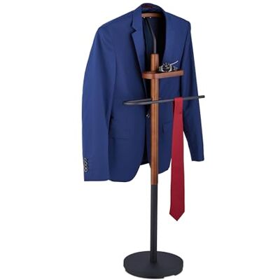 Relaxdays Galán de Noche con Balda para Joyas, Camisa y Pantalón, 116x47x28 cm, MDF y Acero, Mozo Perchero, Negro/Marrón Relaxdays Galán de Noche con Balda para Joyas, Camisa y Pantalón, 116x47x28 cm, MDF y Acero, Mozo Perchero, Negro/Marrón