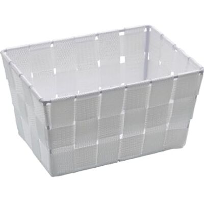 Wenko Adria Cesta para el baño y el hogar de Forma Alargada, Material plástico Tejido, de tamaño Mini, 19 x 9 x 14 cm, Color Blanco Wenko Adria Cesta para el baño y el hogar de Forma Alargada, Material plástico Tejido, de tamaño Mini, 19 x 9 x 14 cm, Color Blanco