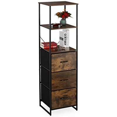 Relaxdays Estantería Vintage, 3 Cajones, 3 Estantes, Estilo Industrial, 155x43x42,5 cm, Vertical, Marrón Oscuro/Negro Relaxdays Estantería Vintage, 3 Cajones, 3 Estantes, Estilo Industrial, 155x43x42,5 cm, Vertical, Marrón Oscuro/Negro