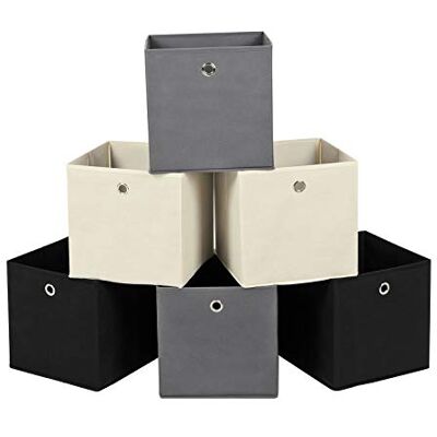 SONGMICS Juego de 6 Cajas de Almacenamiento, Cubos Plegables de Tela no Tejida y Cubos Organizadores de Ropa de Juguete, 2 Gris, 2 Negro, 2 Beige SONGMICS Juego de 6 Cajas de Almacenamiento, Cubos Plegables de Tela no Tejida y Cubos Organizadores de Ropa de Juguete, 2 Gris, 2 Negro, 2 Beige