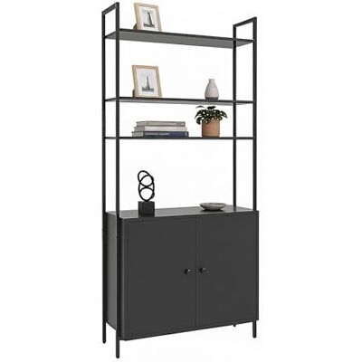 Relaxdays Estantería , HxBxT: 159,5 x 60 x 24 cm, 6 estantes, con Armario Inferior, MDF y Metal, estantería de pie, Negra Relaxdays Estantería , HxBxT: 159,5 x 60 x 24 cm, 6 estantes, con Armario Inferior, MDF y Metal, estantería de pie, Negra