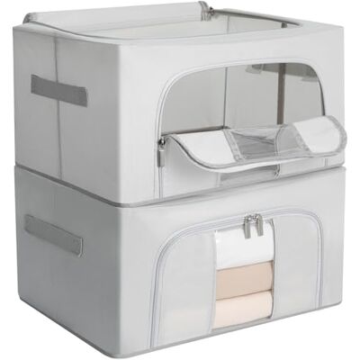 AiQInu 2 Piezas Cajas Almacenaje Ropa, 24L Bolsa para Guardar Ropa con Cremallera, Material de Tela Oxford, Marco de Metal, Para Edredones, Frazadas, Ropa de Cama y Más 40 x 30 x 20 cm AiQInu 2 Piezas Cajas Almacenaje Ropa, 24L Bolsa para Guardar Ropa con Cremallera, Material de Tela Oxford, Marco de Metal, Para Edredones, Frazadas, Ropa de Cama y Más 40 x 30 x 20 cm