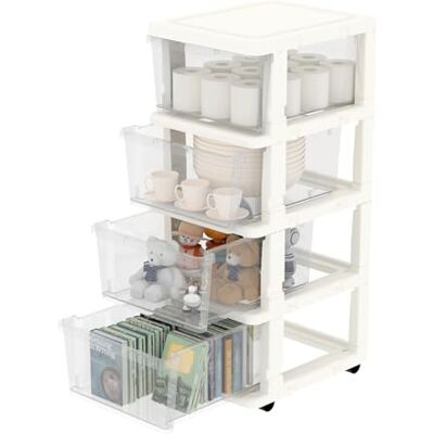 Cetomo Cajón de Plástico, Cajones de Almacenamiento con Ruedas de Bloqueo, Organizador para Oficina, Armario, Dormitorio y Cuarto de Estudiantes, Desmontable, Torre, Claro y Blanco (4 Cajones) Cetomo Cajón de Plástico, Cajones de Almacenamiento con Ruedas de Bloqueo, Organizador para Oficina, Armario, Dormitorio y Cuarto de Estudiantes, Desmontable, Torre, Claro y Blanco (4 Cajones)