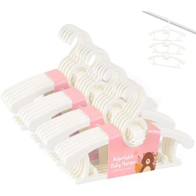 HGYZE Perchas para Armario de bebé, 20 Unidades, Perchas Blancas de plástico, Ajustables a Granel de 28-25,6 cm, para recién Nacidos, Antideslizantes, para Ropa de bebé, para niñas y niños pequeños HGYZE Perchas para Armario de bebé, 20 Unidades, Perchas Blancas de plástico, Ajustables a Granel de 28-25,6 cm, para recién Nacidos, Antideslizantes, para Ropa de bebé, para niñas y niños pequeños