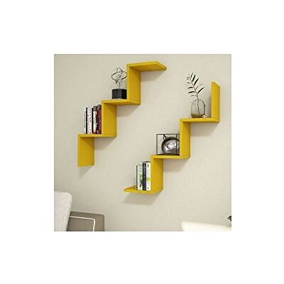 Homemania IRSDR.KS.18.01 Estante de Pared Iris Flotantes para Libros, Salón, Oficina Amarillo en Madera, 71.4 x 19.5 x 71.4 cm, Set de 2 Homemania IRSDR.KS.18.01 Estante de Pared Iris Flotantes para Libros, Salón, Oficina Amarillo en Madera, 71.4 x 19.5 x 71.4 cm, Set de 2