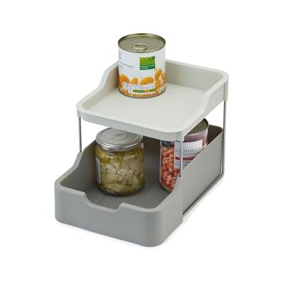 Joseph Joseph Duo Organizador para Estanteria Armario Cocina, 2 niveles, Con Cajón, Almacenamiento para especias, paquetes y latas, Gris Joseph Joseph Duo Organizador para Estanteria Armario Cocina, 2 niveles, Con Cajón, Almacenamiento para especias, paquetes y latas, Gris