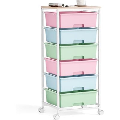 KINGRACK Cajonera con Ruedas con 6 Cajones Grandes y Estantes Carrito Organizador para Oficinas, Habitaciones Infantiles y Salas de Manualidades (Colorido) KINGRACK Cajonera con Ruedas con 6 Cajones Grandes y Estantes Carrito Organizador para Oficinas, Habitaciones Infantiles y Salas de Manualidades (Colorido)