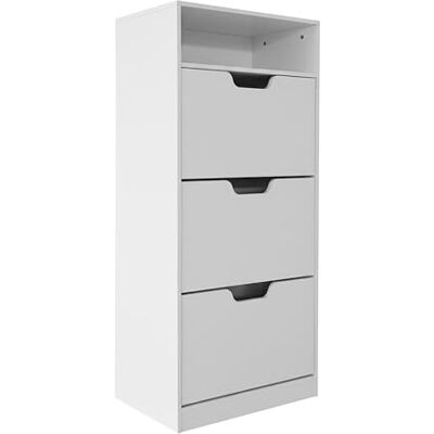 Relaxdays Zapatero Estrecho con repisa, 14 Pares, 3 abatibles, recibidor, Blanco, 140 x 60 x 24 cm Relaxdays Zapatero Estrecho con repisa, 14 Pares, 3 abatibles, recibidor, Blanco, 140 x 60 x 24 cm
