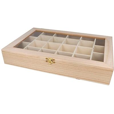 INNSPIRO Caja vitrina expositor madera de balsa 33x22x5,5cm. 22 compartimientos INNSPIRO Caja vitrina expositor madera de balsa 33x22x5,5cm. 22 compartimientos