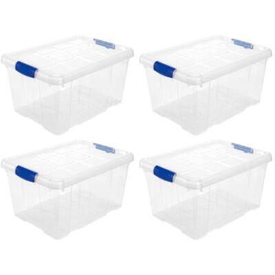 AC Pk de 4 Cajas de ordenión de plástico Transparente N.º 1. Contenedor para almenar Libros, Ropa, Mantas. Capidad 16 litros. Dimensiones Aprox.: 39,6 x 29,6 x 21,5 cm AC Pk de 4 Cajas de ordenión de plástico Transparente N.º 1. Contenedor para almenar Libros, Ropa, Mantas. Capidad 16 litros. Dimensiones Aprox.: 39,6 x 29,6 x 21,5 cm