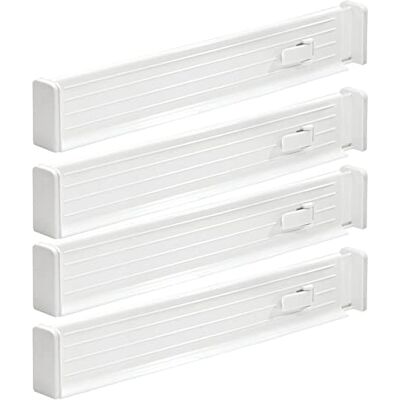 mDesign Juego de 4 organizadores para cajones – Separadores de cajones para la cocina o el dormitorio – Láminas de plástico para dividir cajones – Blanco mDesign Juego de 4 organizadores para cajones – Separadores de cajones para la cocina o el dormitorio – Láminas de plástico para dividir cajones – Blanco