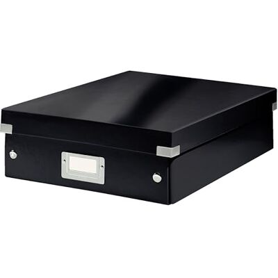 Leitz Caja Organizadora Mediana Click & Store WOW con Compartimentos Ajustables, Portaetiquetas Metálico y Cartón Reciclado 85%, Plegable, Resistente y Laminada, Color Negro Leitz Caja Organizadora Mediana Click & Store WOW con Compartimentos Ajustables, Portaetiquetas Metálico y Cartón Reciclado 85%, Plegable, Resistente y Laminada, Color Negro