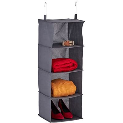 Relaxdays Organizador Colgante Armario 4 Compartimentos, Tela, 97x30x30cm, 2 Ganchos, Almacenaje de Ropa, Gris Relaxdays Organizador Colgante Armario 4 Compartimentos, Tela, 97x30x30cm, 2 Ganchos, Almacenaje de Ropa, Gris