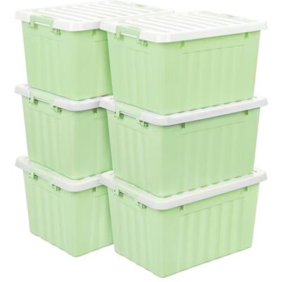 Cetomo 15L*6 Cajas de Almacenamiento con Tapas, Contenedores de Plástico con Broches de Enganche, Clip On, Apilables, Encajables, Organizador Rayado para Ropa Juguetes Armario, Verde, 15L-6 Pack Cetomo 15L*6 Cajas de Almacenamiento con Tapas, Contenedores de Plástico con Broches de Enganche, Clip On, Apilables, Encajables, Organizador Rayado para Ropa Juguetes Armario, Verde, 15L-6 Pack
