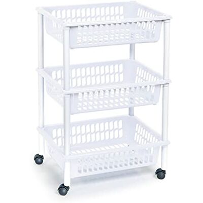 AC Carrito verdulero Modelo PLFT de plástico con 3 Niveles y Ruedas, cestas apilables portaobjetos, Frutas, Verduras, Cocina, baño (Blanco 61 x 40 x 30 cm) AC Carrito verdulero Modelo PLFT de plástico con 3 Niveles y Ruedas, cestas apilables portaobjetos, Frutas, Verduras, Cocina, baño (Blanco 61 x 40 x 30 cm)