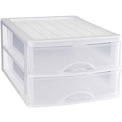 AC Cajonera de Almenamiento sobremesa con 2 cajones, Torre de Almenamiento Multiusos para Oficina, hogar, Escuela, etc. 17,5 x 27 x 35 cm. Color Blanco AC Cajonera de Almenamiento sobremesa con 2 cajones, Torre de Almenamiento Multiusos para Oficina, hogar, Escuela, etc. 17,5 x 27 x 35 cm. Color Blanco