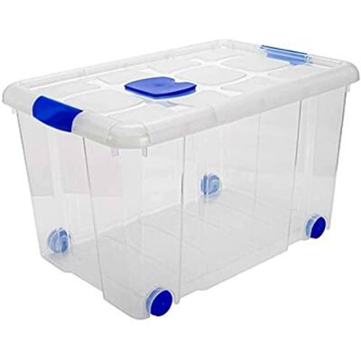 AC Caja de ordenión de plástico Transparente N.º 4 Contenedor para almenar Libros, Ropa, Mantas Capidad 55 litros Dimensiones Aprox.: 59 x 40 x 35 cm AC Caja de ordenión de plástico Transparente N.º 4 Contenedor para almenar Libros, Ropa, Mantas Capidad 55 litros Dimensiones Aprox.: 59 x 40 x 35 cm
