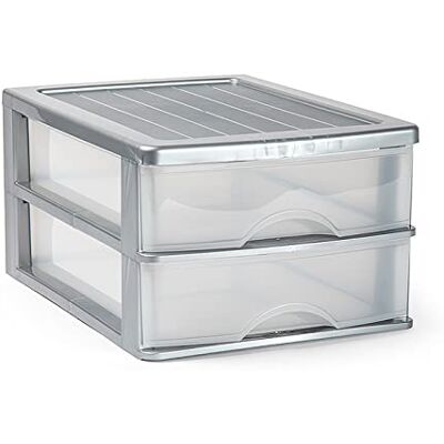 AC Cajonera de Almenamiento sobremesa con 2 cajones, Torre de Almenamiento Multiusos para Oficina, hogar, Escuela, etc. 17,5 x 27 x 35,5 cm. Color Plata AC Cajonera de Almenamiento sobremesa con 2 cajones, Torre de Almenamiento Multiusos para Oficina, hogar, Escuela, etc. 17,5 x 27 x 35,5 cm. Color Plata