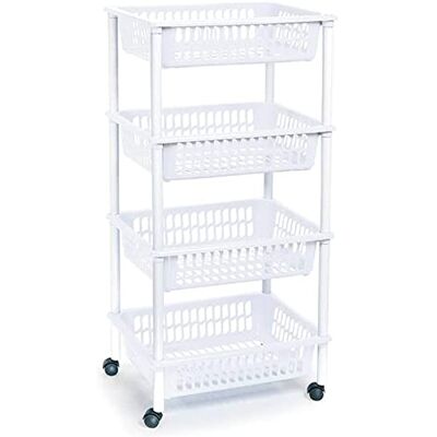 AC Carrito verdulero Modelo PLFT de plástico con 4 Niveles y Ruedas, cestas apilables portaobjetos, Frutas, Verduras, Cocina, baño (Blanco 85 x 40 x 30 cm) AC Carrito verdulero Modelo PLFT de plástico con 4 Niveles y Ruedas, cestas apilables portaobjetos, Frutas, Verduras, Cocina, baño (Blanco 85 x 40 x 30 cm)