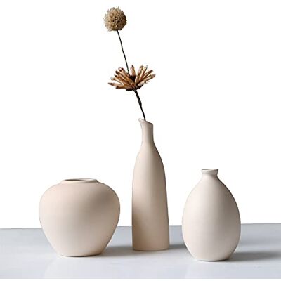 Abbittar Juego de 3 jarrones de cerámica Minimalistas para casa de Campo rústica, Moderna, Sala de Estar, Estante, Mesa, estantería, repisa y decoración de Entrada, Color Beige Abbittar Juego de 3 jarrones de cerámica Minimalistas para casa de Campo rústica, Moderna, Sala de Estar, Estante, Mesa, estantería, repisa y decoración de Entrada, Color Beige