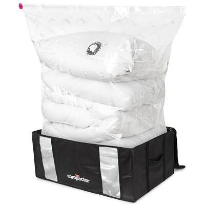 Compactor Cajas almacenaje al vacío ropa, edredones, nórdicos, almohadas. Pack 3 Talla XXL. Organizador armario con bolsa al vacío ropa integrada, compresión con aspiradora. Ahorra espacio. Negro Compactor Cajas almacenaje al vacío ropa, edredones, nórdicos, almohadas. Pack 3 Talla XXL. Organizador armario con bolsa al vacío ropa integrada, compresión con aspiradora. Ahorra espacio. Negro