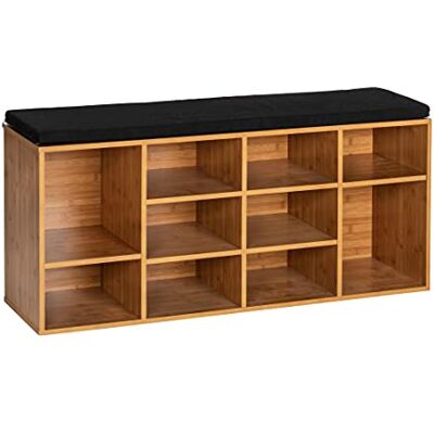 Wenko Zapatero con Asiento Acolchado Mod. Loft, Zapatero con Asiento para hasta 10 Pares de Zapatos, Zapatero y Banco de Madera MDF imitación de bambú, 103 x 48 x 29,5 cm, Color Negro y Natural Wenko Zapatero con Asiento Acolchado Mod. Loft, Zapatero con Asiento para hasta 10 Pares de Zapatos, Zapatero y Banco de Madera MDF imitación de bambú, 103 x 48 x 29,5 cm, Color Negro y Natural