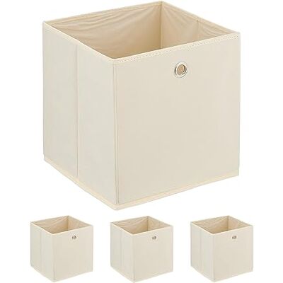 Relaxdays Cajas Almacenaje con Asas redondas de Acero, Set de 4, Plegables, 30 x 30 x 30 cm, Cajones Tela, Cestos, Crema Relaxdays Cajas Almacenaje con Asas redondas de Acero, Set de 4, Plegables, 30 x 30 x 30 cm, Cajones Tela, Cestos, Crema